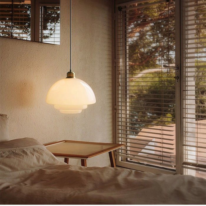 White Glass Pendant Light – Mid-Century Hanging Lamp
