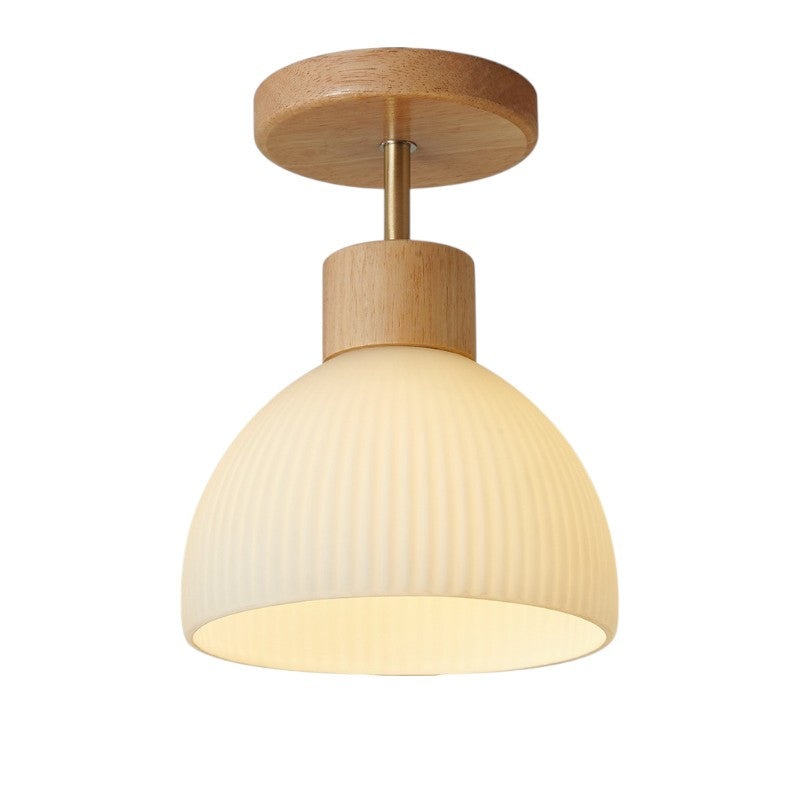 Wood & Glass Ceiling Lamp – Natural LED Flush Mount