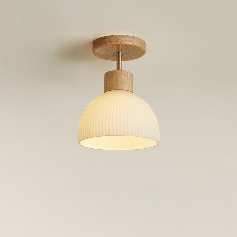 Wood & Glass Ceiling Lamp – Natural LED Flush Mount