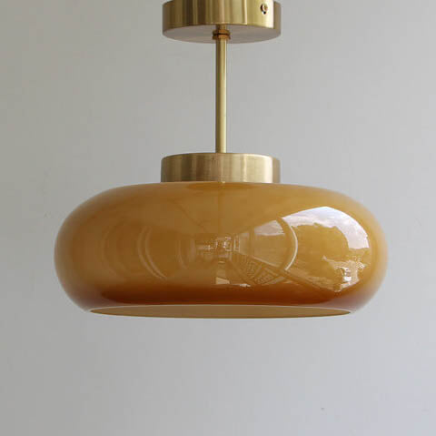 Brass Ceiling Light – Vintage Amber Glass Semi-Flush Mount