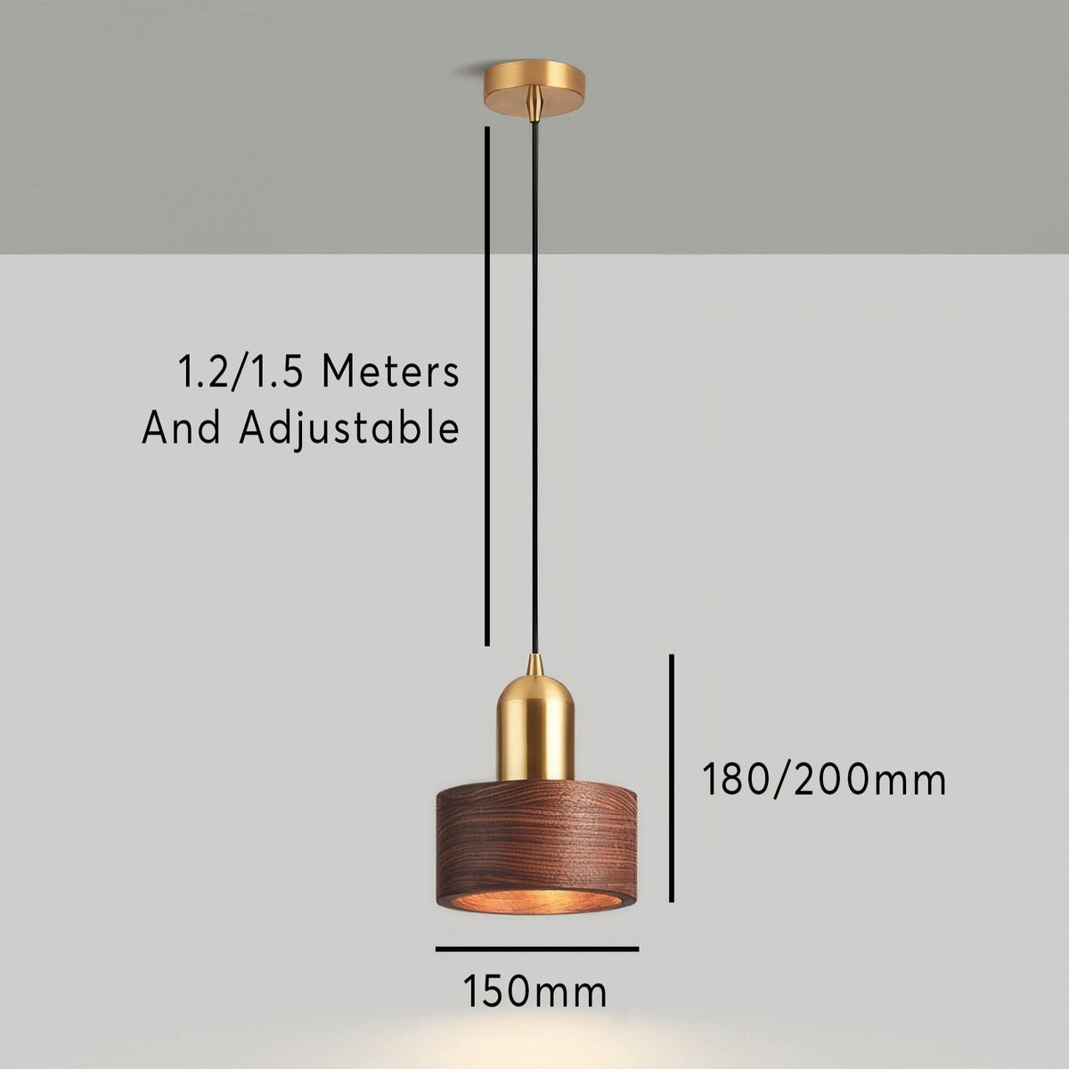 Cylinder Pendant Light – Walnut & Brass Hanging Lamp