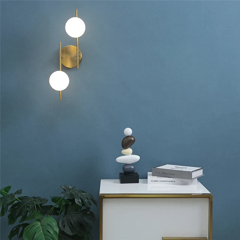 Dual Globe Wall Light – Gold Glass Sconce