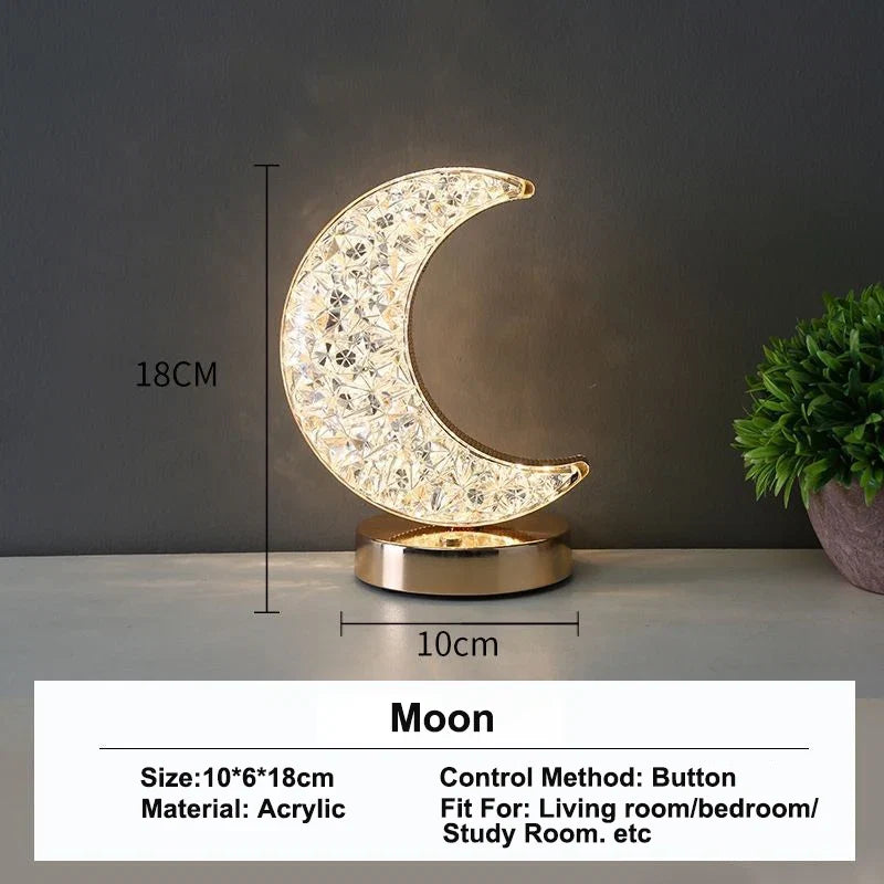 3D Crystal Night Light – Rechargeable Touch Dimming Lamp