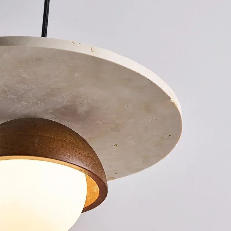 Walnut & Stone Pendant Light – Scandinavian LED Chandelier