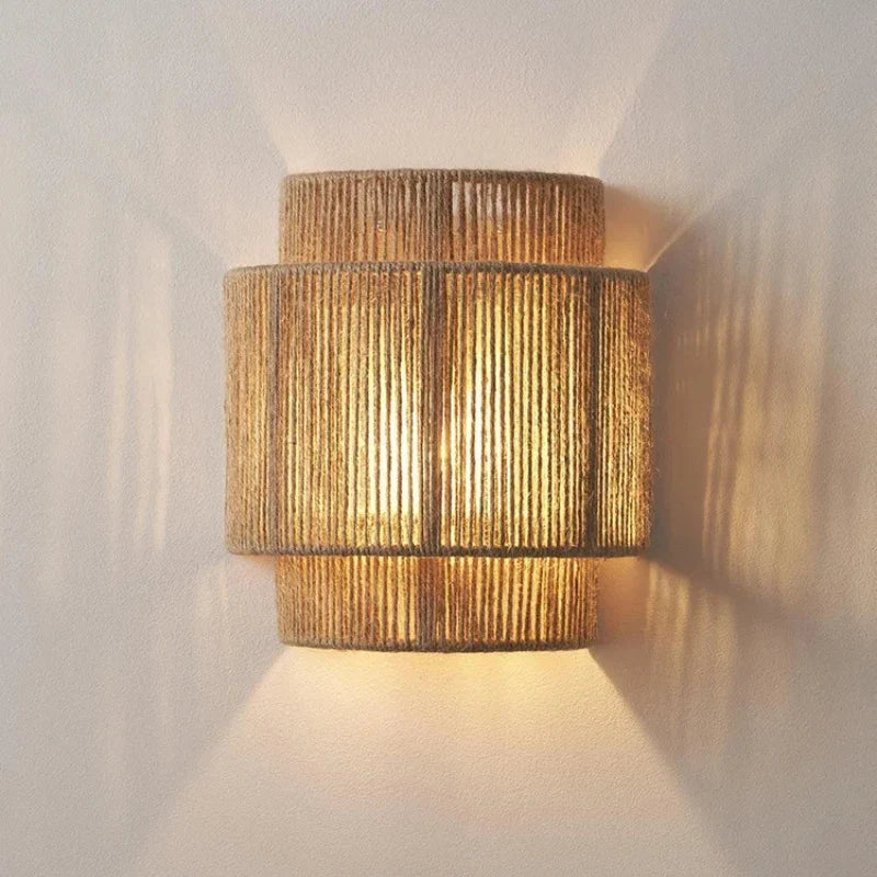 Rattan Wall Lamp – Handwoven Bedside Sconce