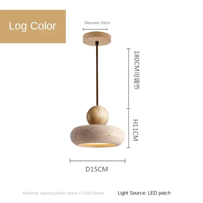 Stone & Wood Pendant Light – Minimalist Hanging Lamp