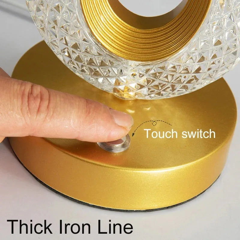 3D Crystal Night Light – Rechargeable Touch Dimming Lamp