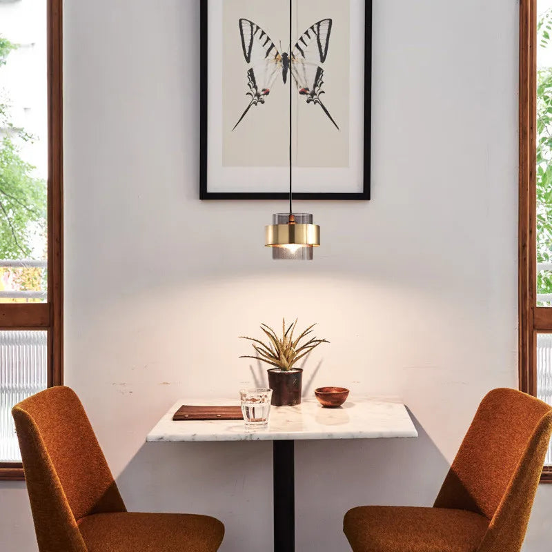 Glass Pendant Light – Brass Cylinder Hanging Lamp