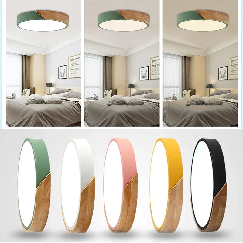 LED Ceiling Light – Nordic Wooden Flush Mount