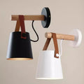 Wood & Leather Wall Lamp – Hanging Bedside Sconce