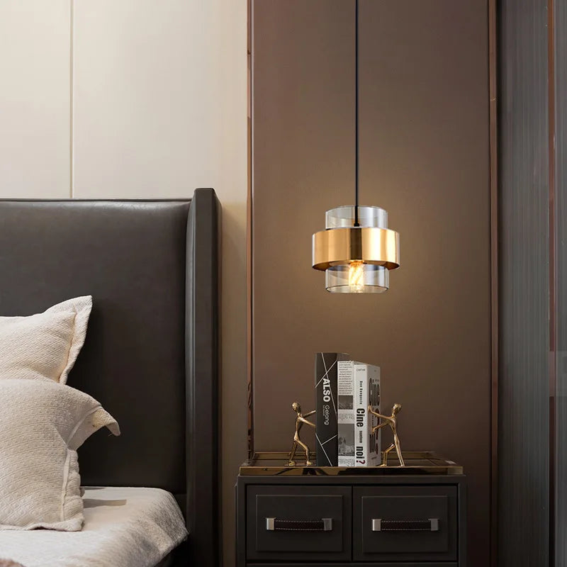 Glass Pendant Light – Brass Cylinder Hanging Lamp