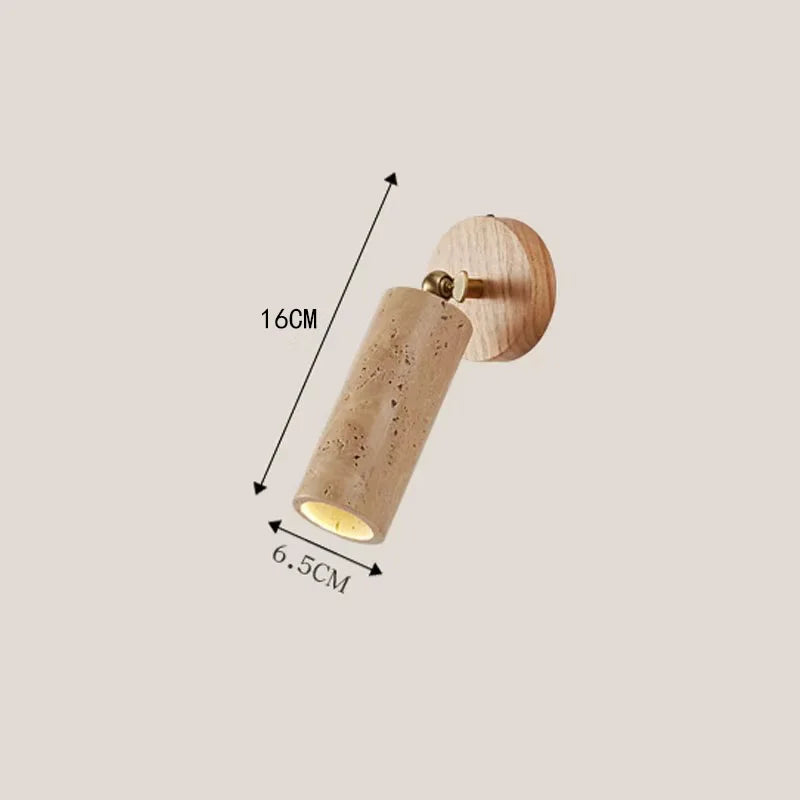 Travertine Wall Lamp – Wabi-Sabi Stone & Wood Sconce