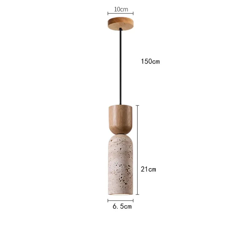 Travertine Pendant Light – Wabi-Sabi Wood Bedside Lamp