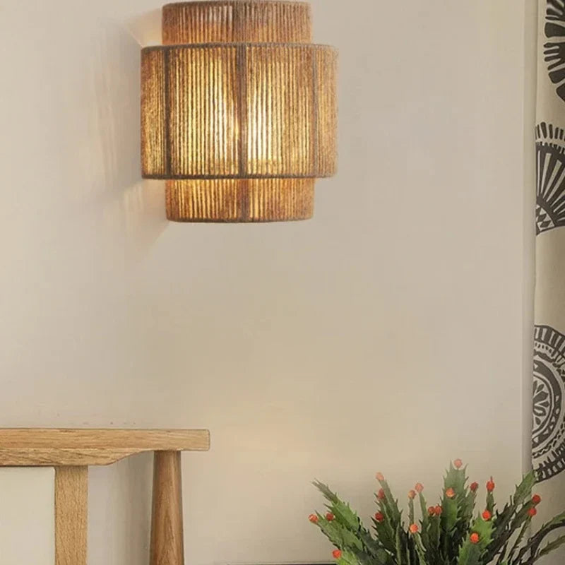 Rattan Wall Lamp – Handwoven Bedside Sconce