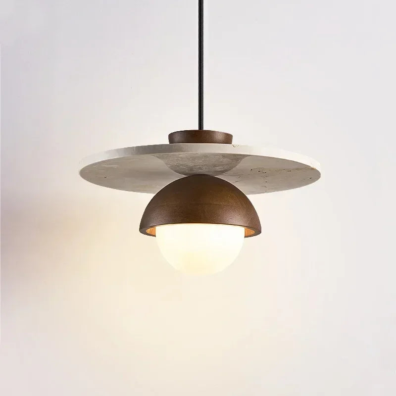 Walnut & Stone Pendant Light – Scandinavian LED Chandelier