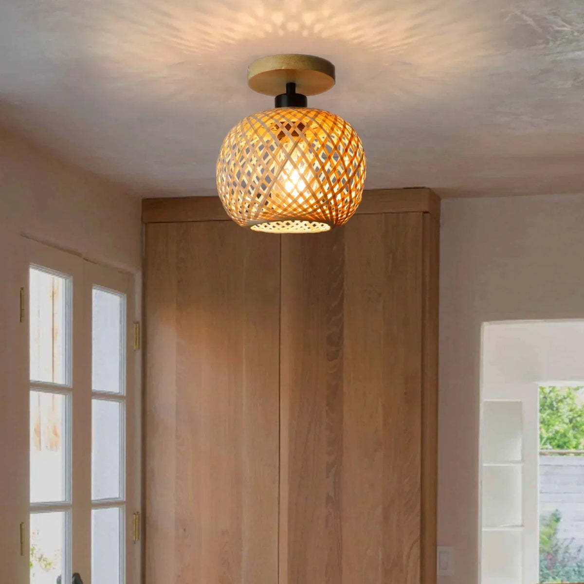 Bamboo Ceiling Lamp – Handwoven Rattan LED Fixture