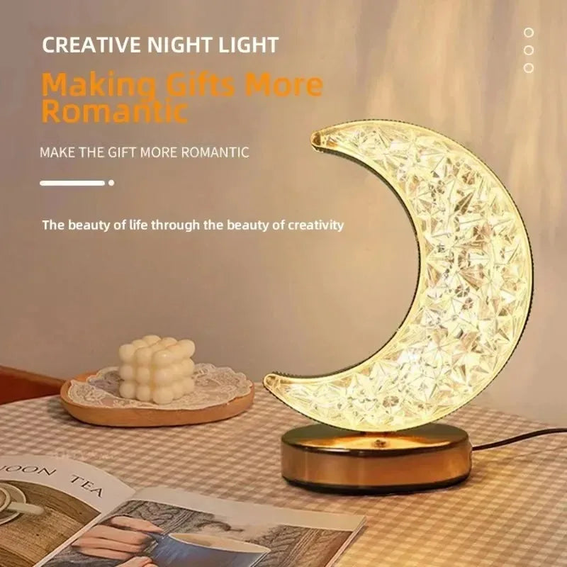 3D Crystal Night Light – Rechargeable Touch Dimming Lamp