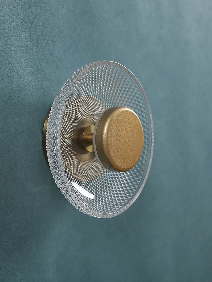 Coloured Glass Wall Lamp – Textured LED Disc Sconce