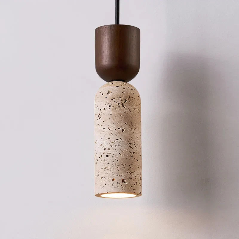 Travertine Pendant Light – Wabi-Sabi Wood Bedside Lamp