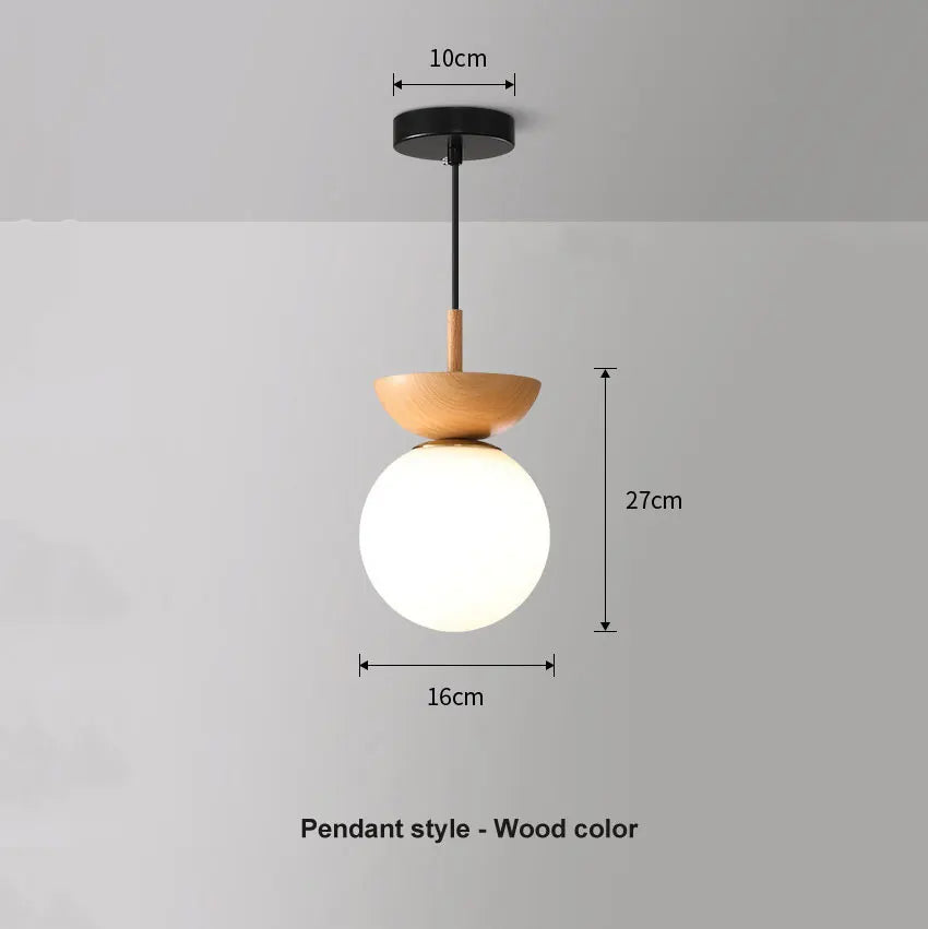 Glass Ball Ceiling Light – Nordic Wood Finish Pendant