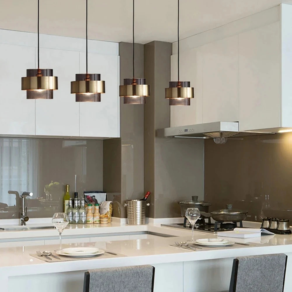 Glass Pendant Light – Brass Cylinder Hanging Lamp