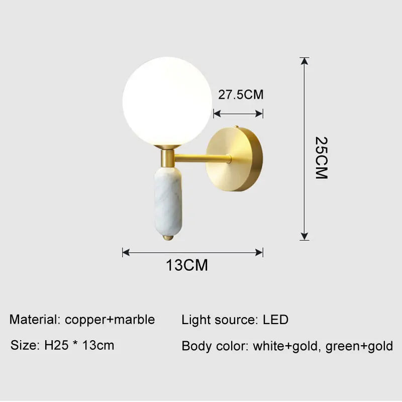 Marble & Glass Wall Lamp – Gold Finish Sconce