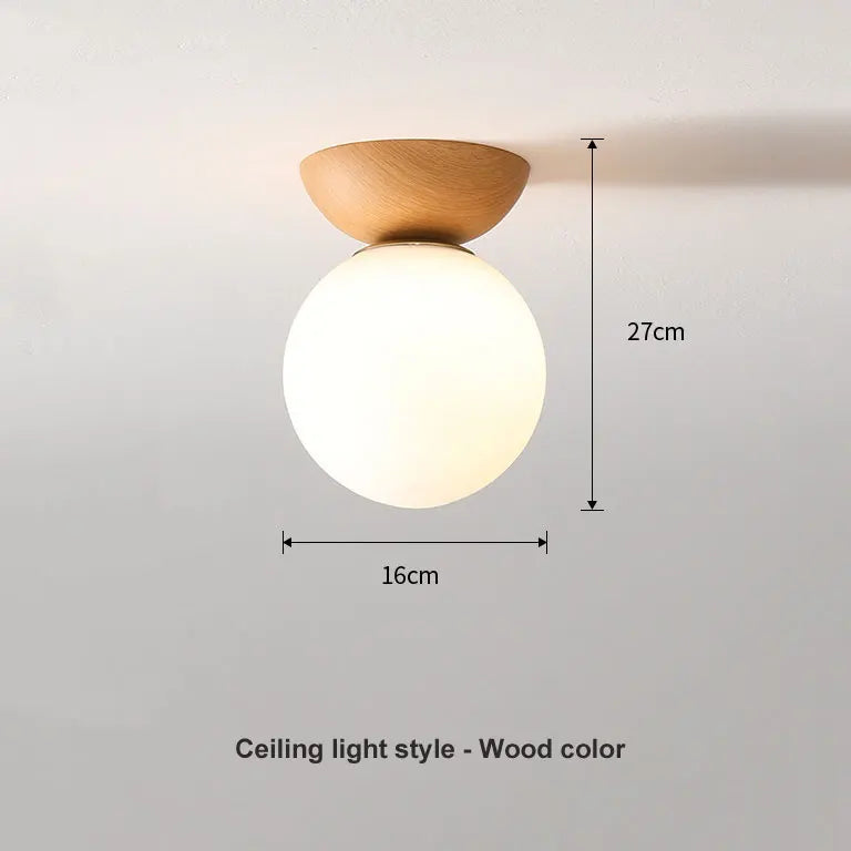 Glass Ball Ceiling Light – Nordic Wood Finish Pendant