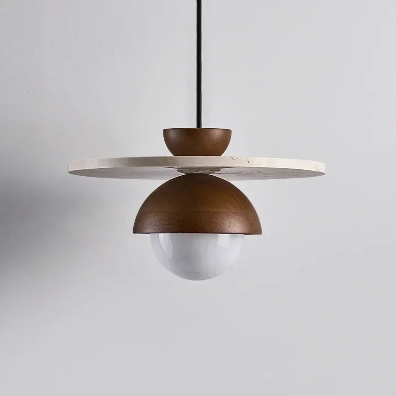Walnut & Stone Pendant Light – Scandinavian LED Chandelier