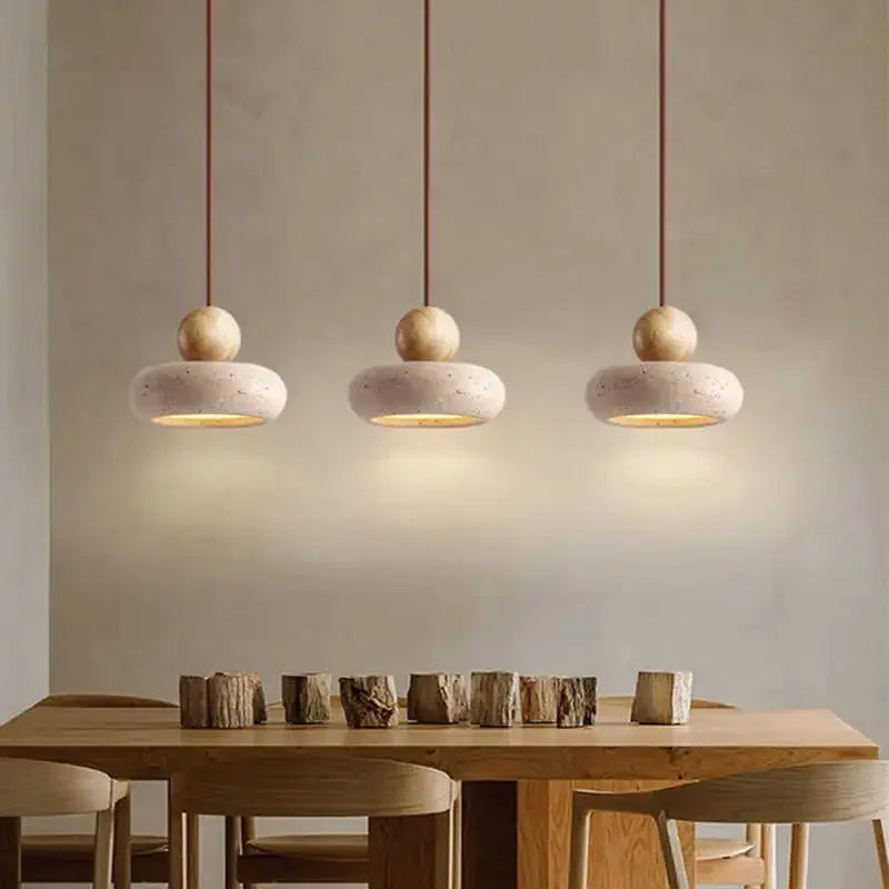 Stone & Wood Pendant Light – Minimalist Hanging Lamp