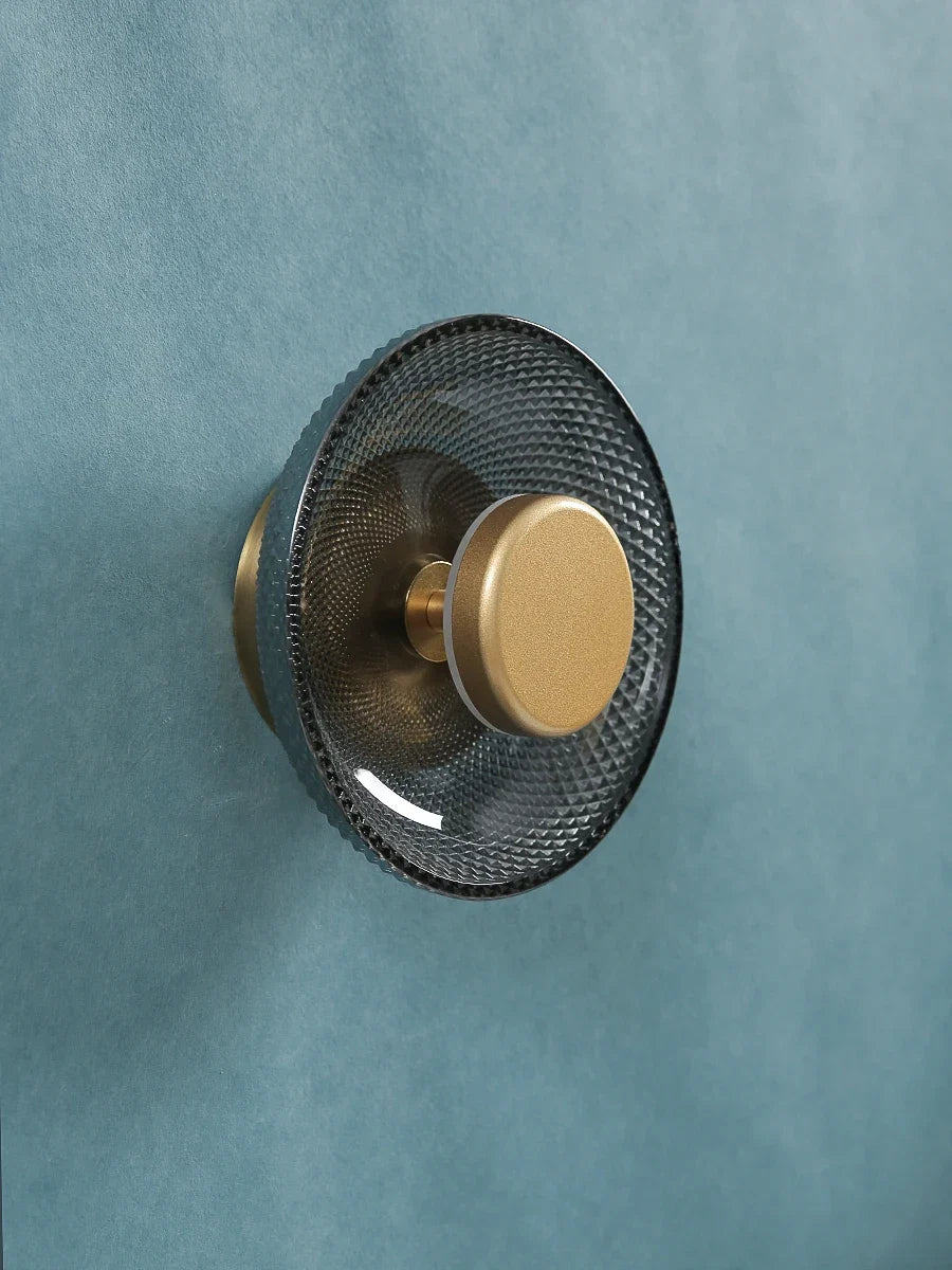 Coloured Glass Wall Lamp – Textured LED Disc Sconce