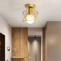 Gold Ceiling Light – Geometric Metal Cage Fixture