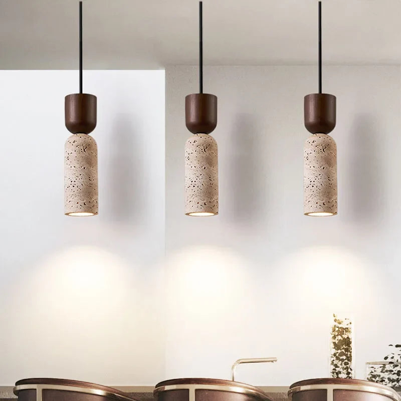 Travertine Pendant Light – Wabi-Sabi Wood Bedside Lamp