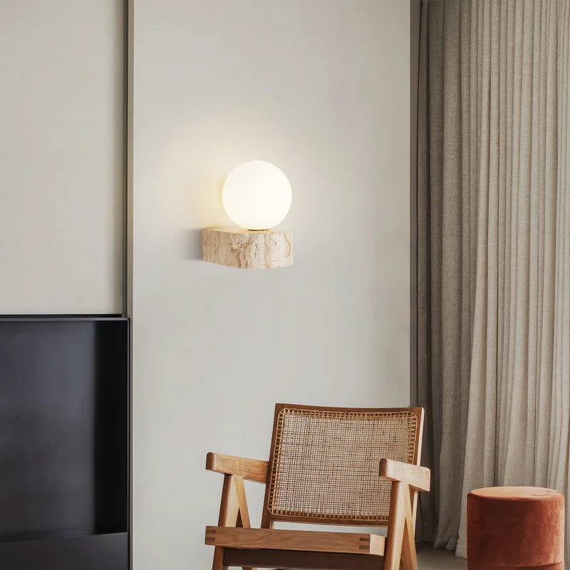 Travertine Wall Lamp – Japanese LED Stone Sconce