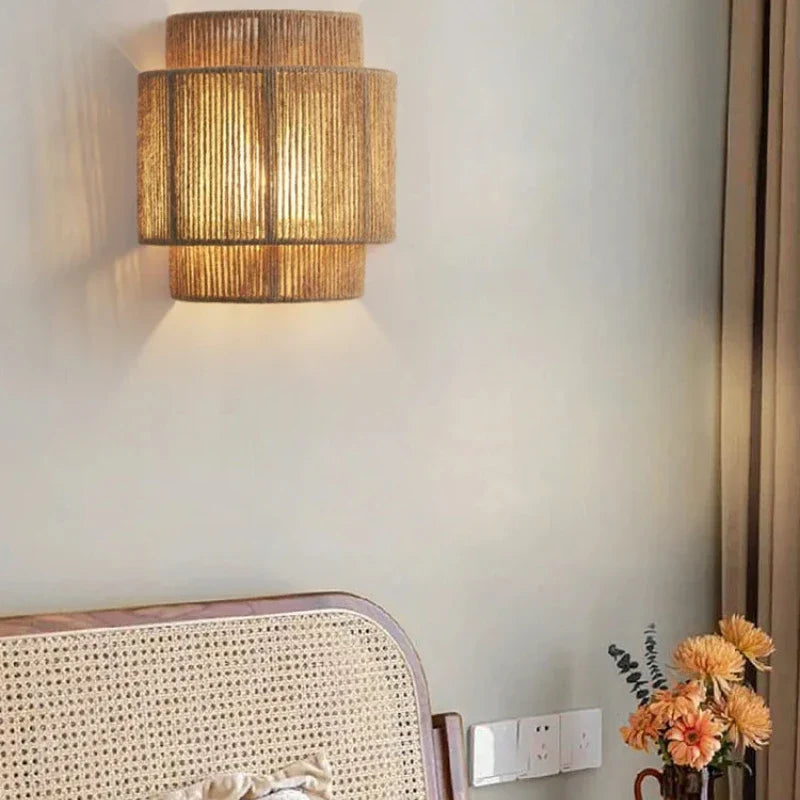 Rattan Wall Lamp – Handwoven Bedside Sconce