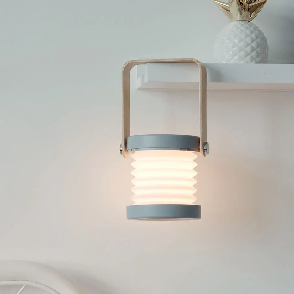 Portable LED Lantern – Folding Rechargeable Wood Table Lamp