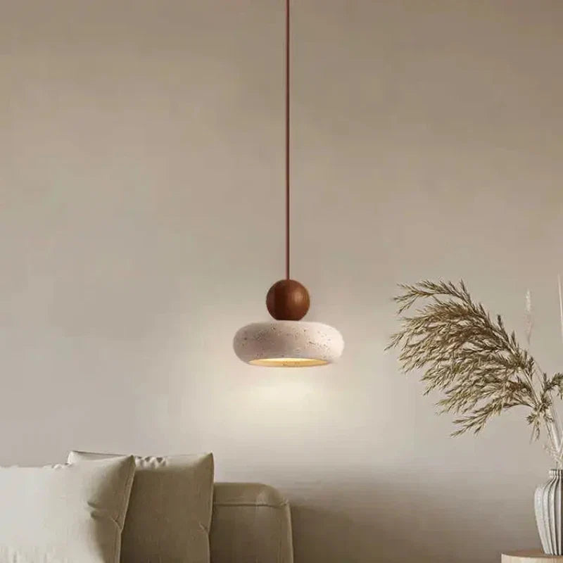 Stone & Wood Pendant Light – Minimalist Hanging Lamp
