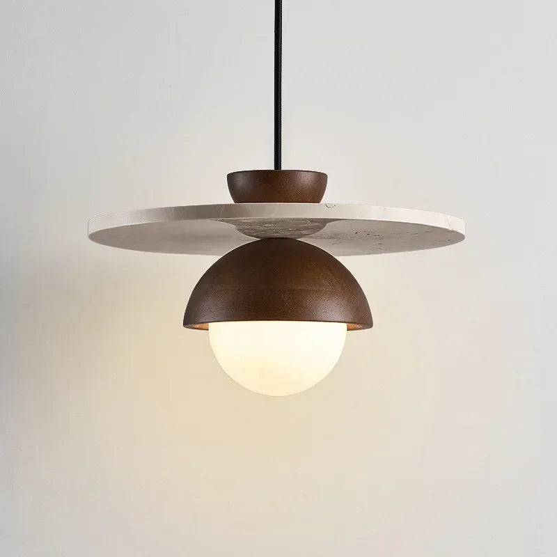 Walnut & Stone Pendant Light – Scandinavian LED Chandelier