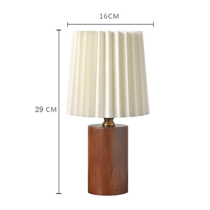 Pleated Table Lamp – Nordic Wood Base Bedside Light