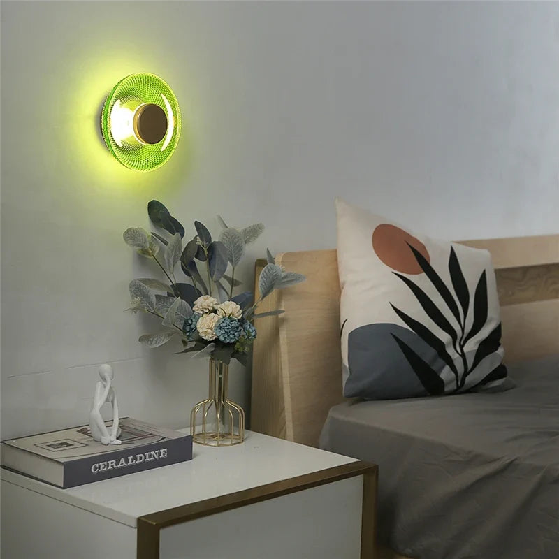 Coloured Glass Wall Lamp – Textured LED Disc Sconce