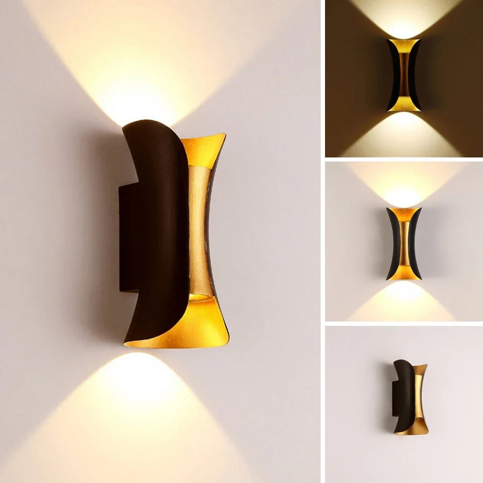 Black & Gold Wall Light – Waterproof Up & Down LED