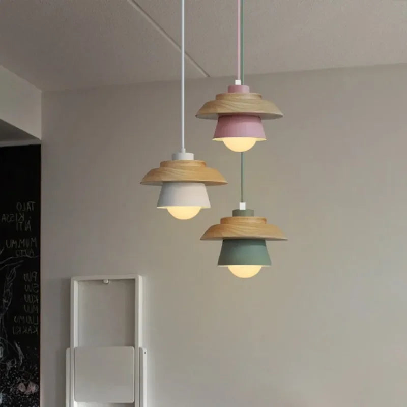 Wood Pendant Light – Colourful Macaron Hanging Lamp