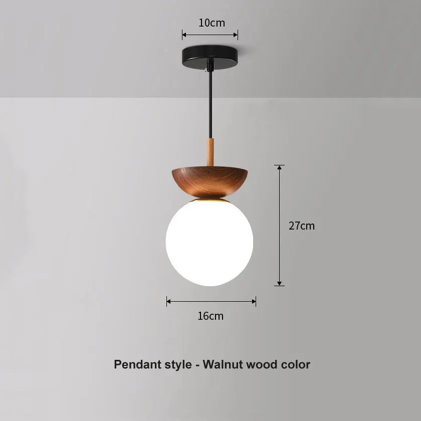 Glass Ball Ceiling Light – Nordic Wood Finish Pendant