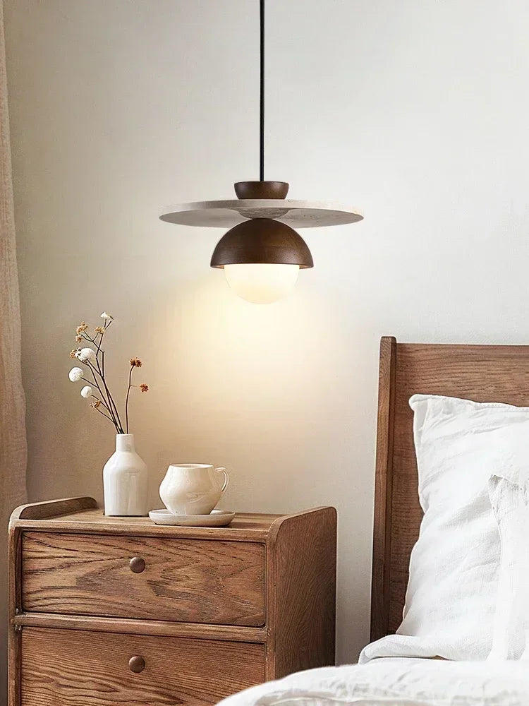 Walnut & Stone Pendant Light – Scandinavian LED Chandelier