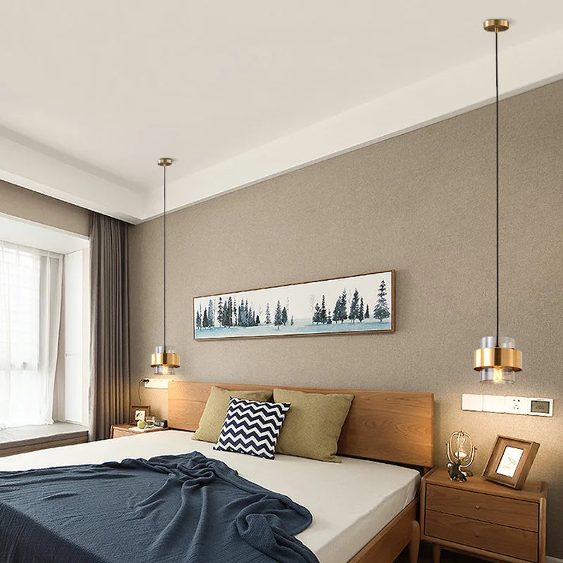 Glass Pendant Light – Brass Cylinder Hanging Lamp