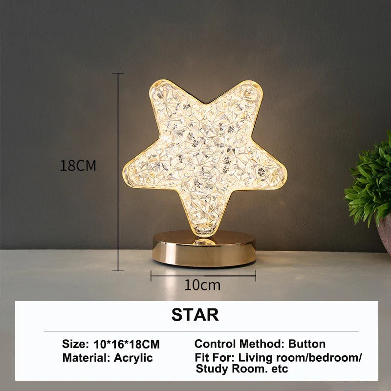 3D Crystal Night Light – Rechargeable Touch Dimming Lamp