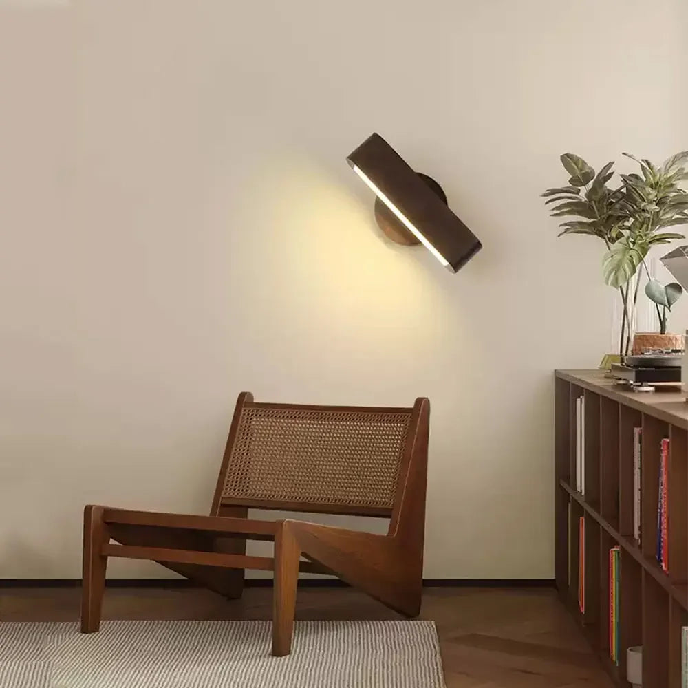 Rotating Wall Lamp – Japanese Wood & Aluminium Sconce