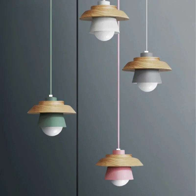 Wood Pendant Light – Colourful Macaron Hanging Lamp