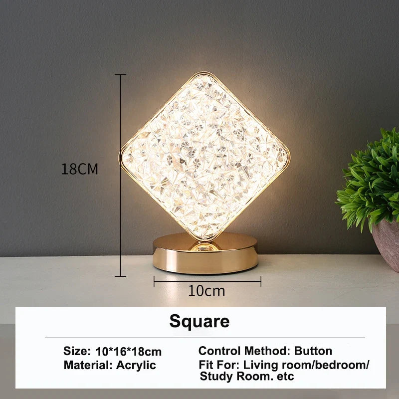 3D Crystal Night Light – Rechargeable Touch Dimming Lamp