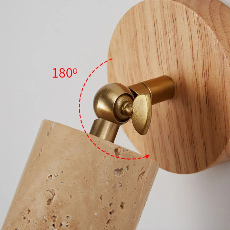 Travertine Wall Lamp – Wabi-Sabi Stone & Wood Sconce