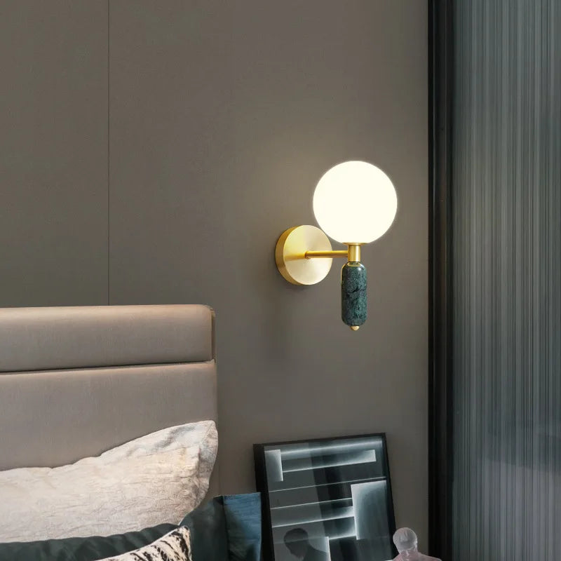 Marble & Glass Wall Lamp – Gold Finish Sconce